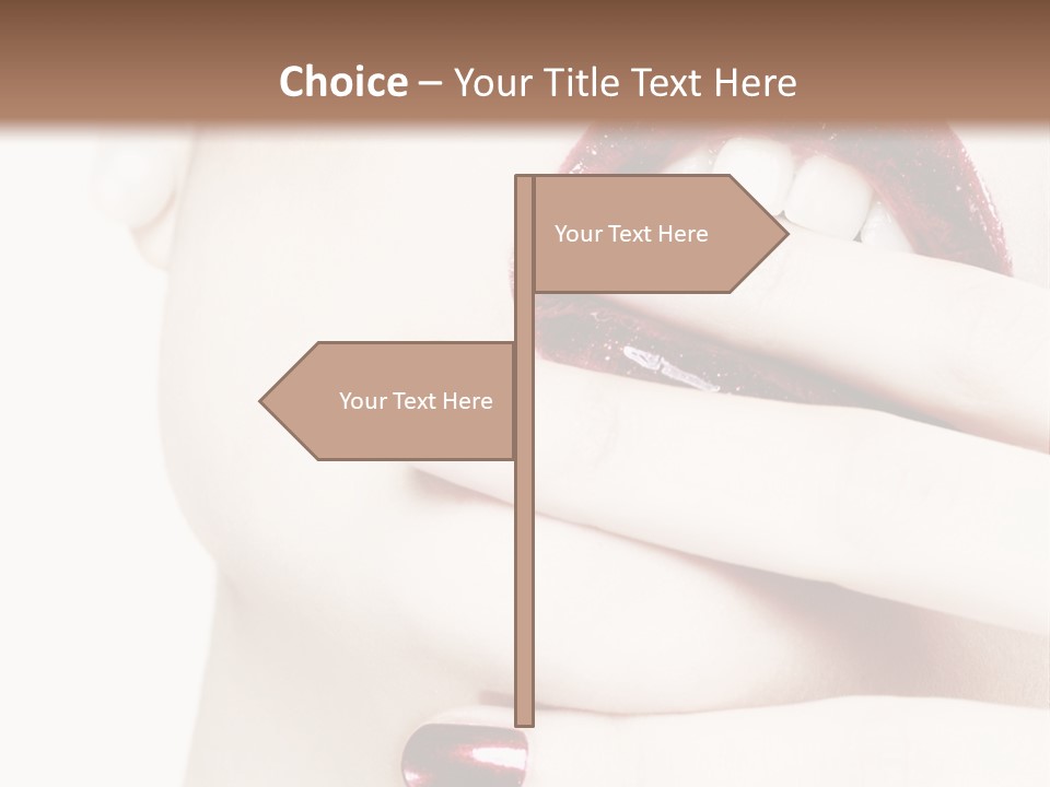 A Woman With Red Nail Polish Holding Her Mouth Open PowerPoint Template