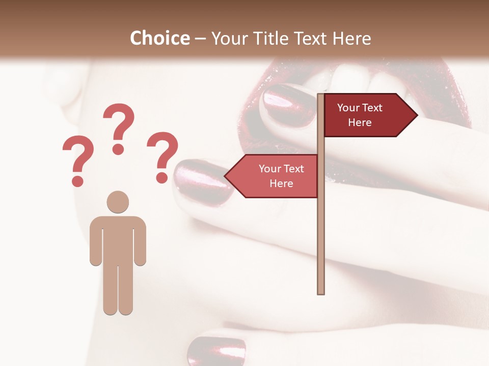 A Woman With Red Nail Polish Holding Her Mouth Open PowerPoint Template