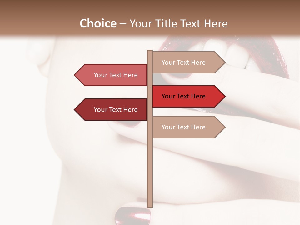 A Woman With Red Nail Polish Holding Her Mouth Open PowerPoint Template