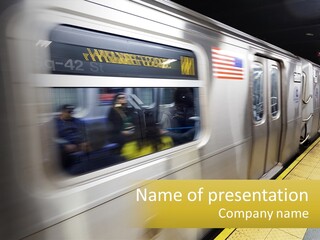 A Subway Train With People On The Platform PowerPoint Template
