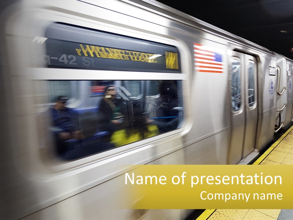 A Subway Train With People On The Platform PowerPoint Template