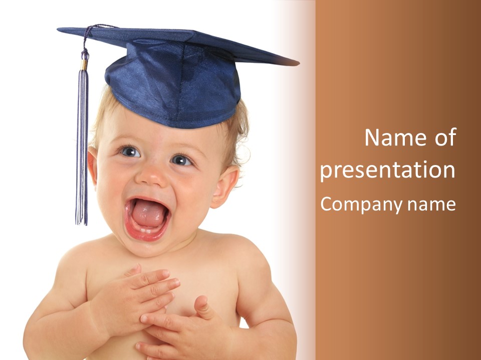 A Baby Wearing A Graduation Cap And Holding His Hands Together PowerPoint Template