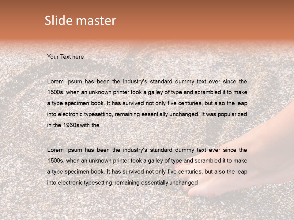 A Person's Feet In The Sand With A Heart Drawn On It PowerPoint Template