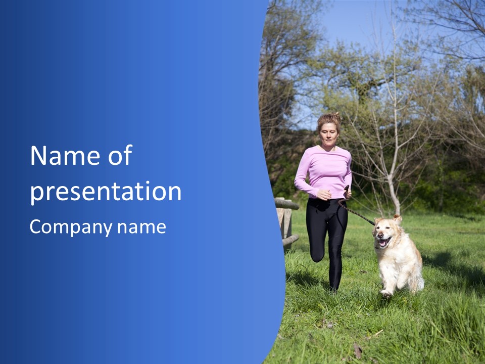 A Woman Is Walking Her Dog In A Field PowerPoint Template