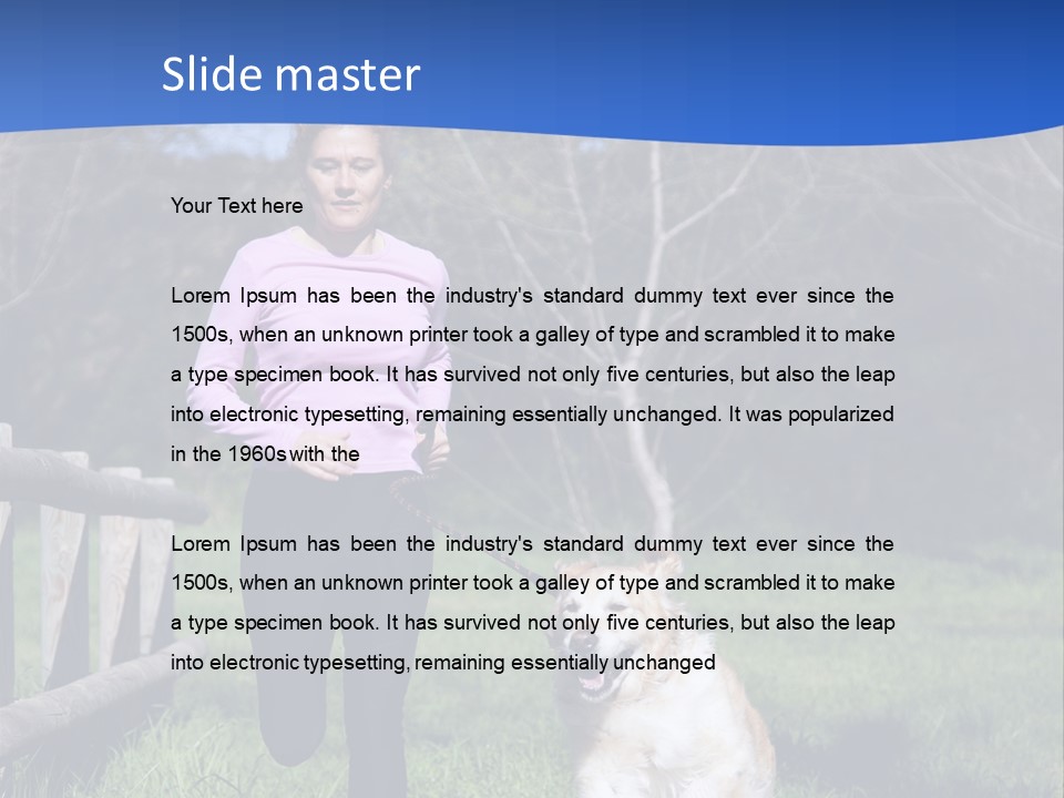 A Woman Is Walking Her Dog In A Field PowerPoint Template