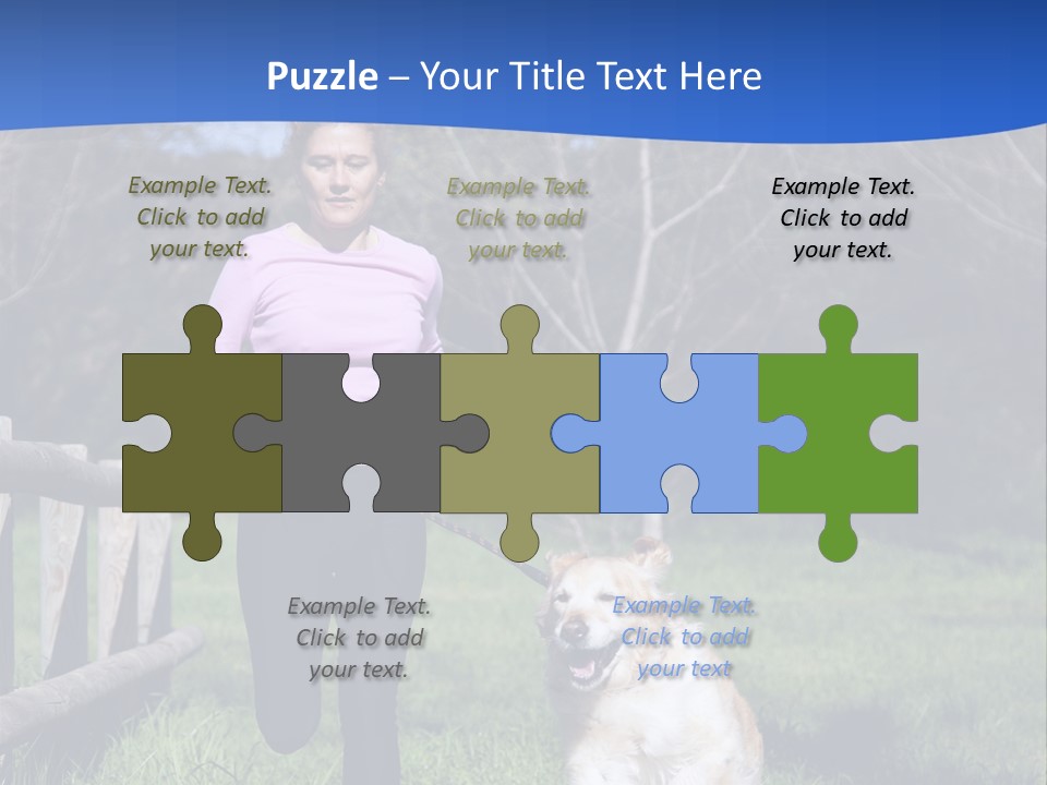 A Woman Is Walking Her Dog In A Field PowerPoint Template