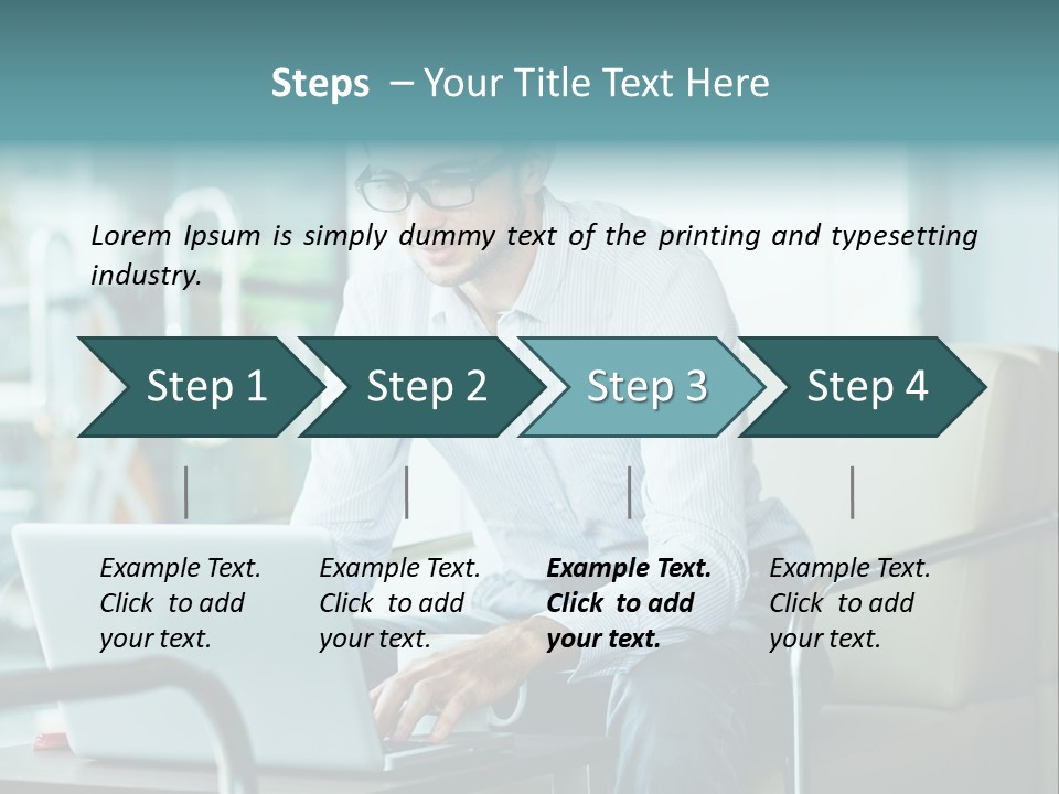 A Man Sitting At A Table Using A Laptop Computer PowerPoint Template