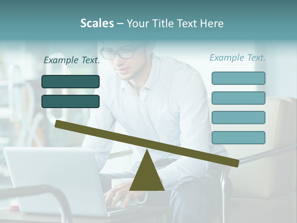 A Man Sitting At A Table Using A Laptop Computer PowerPoint Template