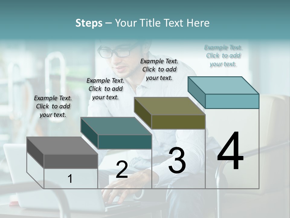 A Man Sitting At A Table Using A Laptop Computer PowerPoint Template