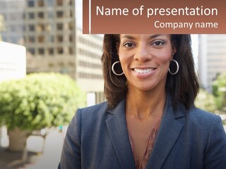 A Woman In A Business Suit Is Smiling For The Camera PowerPoint Template