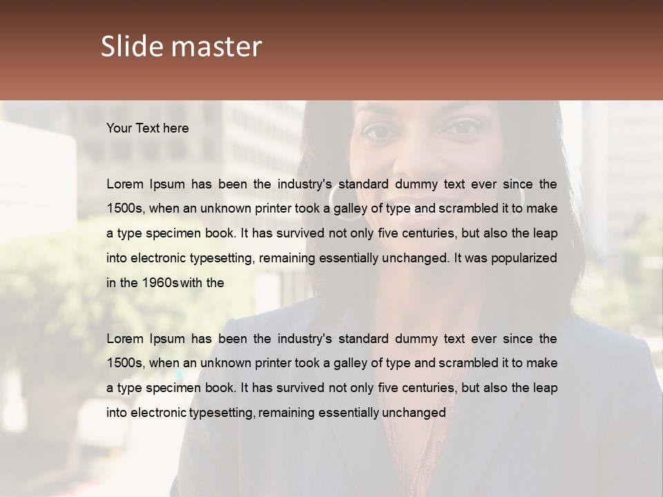 A Woman In A Business Suit Is Smiling For The Camera PowerPoint Template