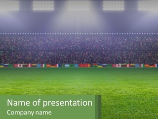 A Soccer Field With A Stadium In The Background PowerPoint Template