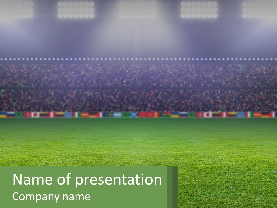 A Soccer Field With A Stadium In The Background PowerPoint Template