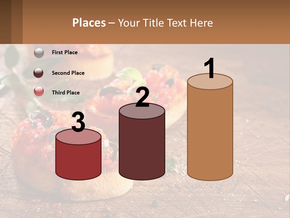 A Wooden Table Topped With Mini Pizzas Covered In Toppings PowerPoint Template