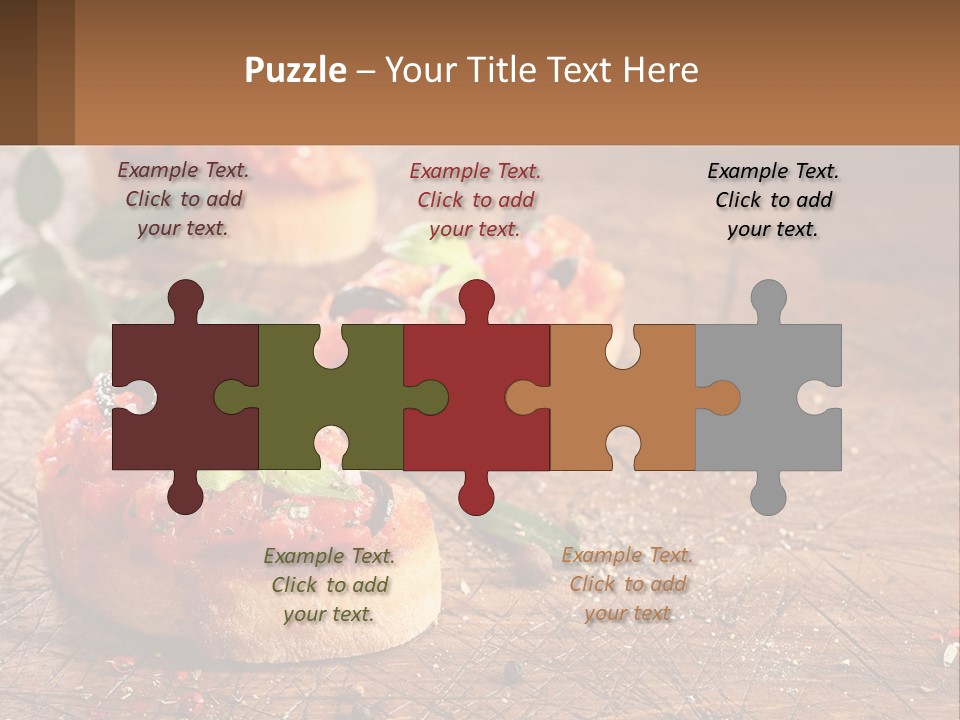 A Wooden Table Topped With Mini Pizzas Covered In Toppings PowerPoint Template