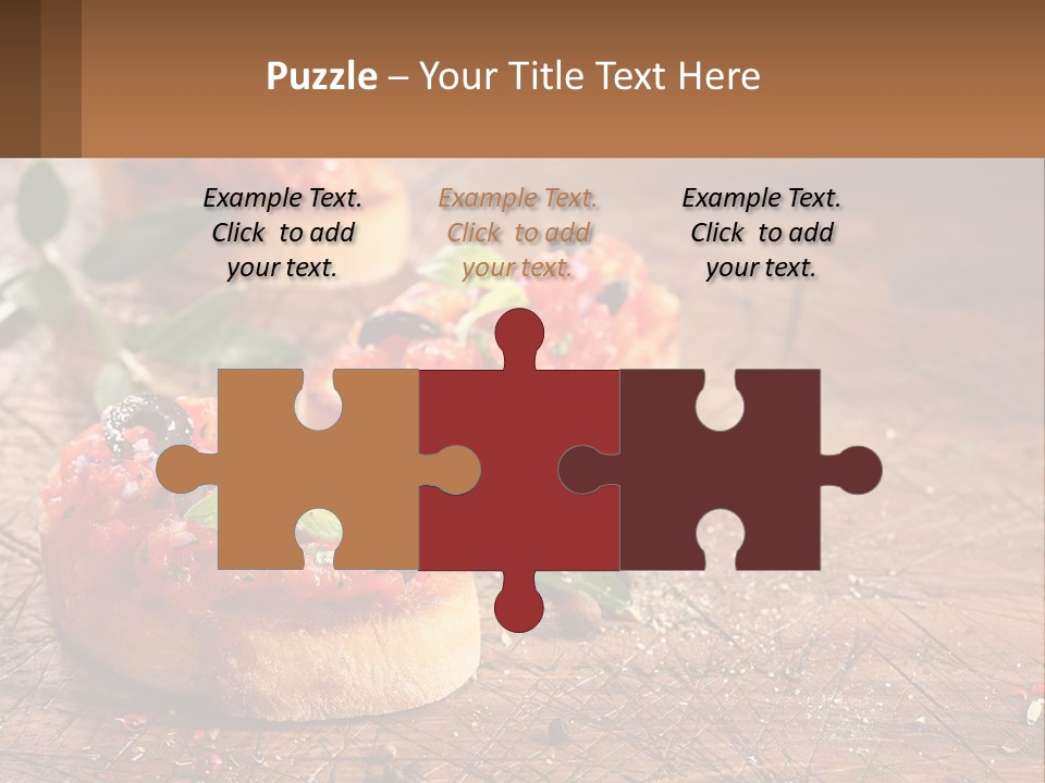 A Wooden Table Topped With Mini Pizzas Covered In Toppings PowerPoint Template
