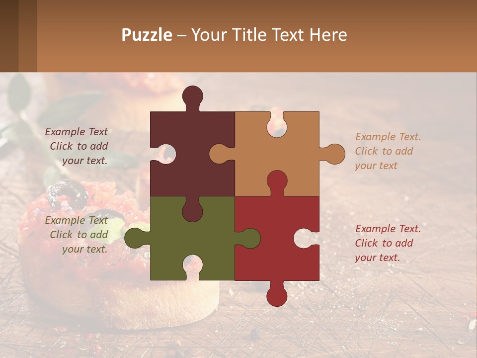 A Wooden Table Topped With Mini Pizzas Covered In Toppings PowerPoint Template