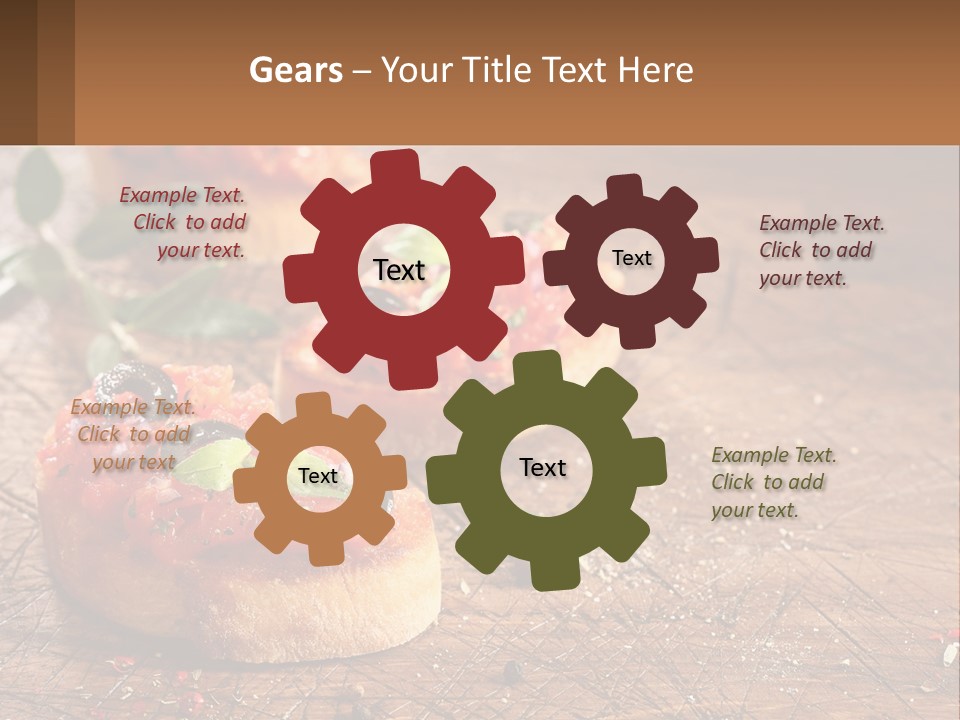A Wooden Table Topped With Mini Pizzas Covered In Toppings PowerPoint Template