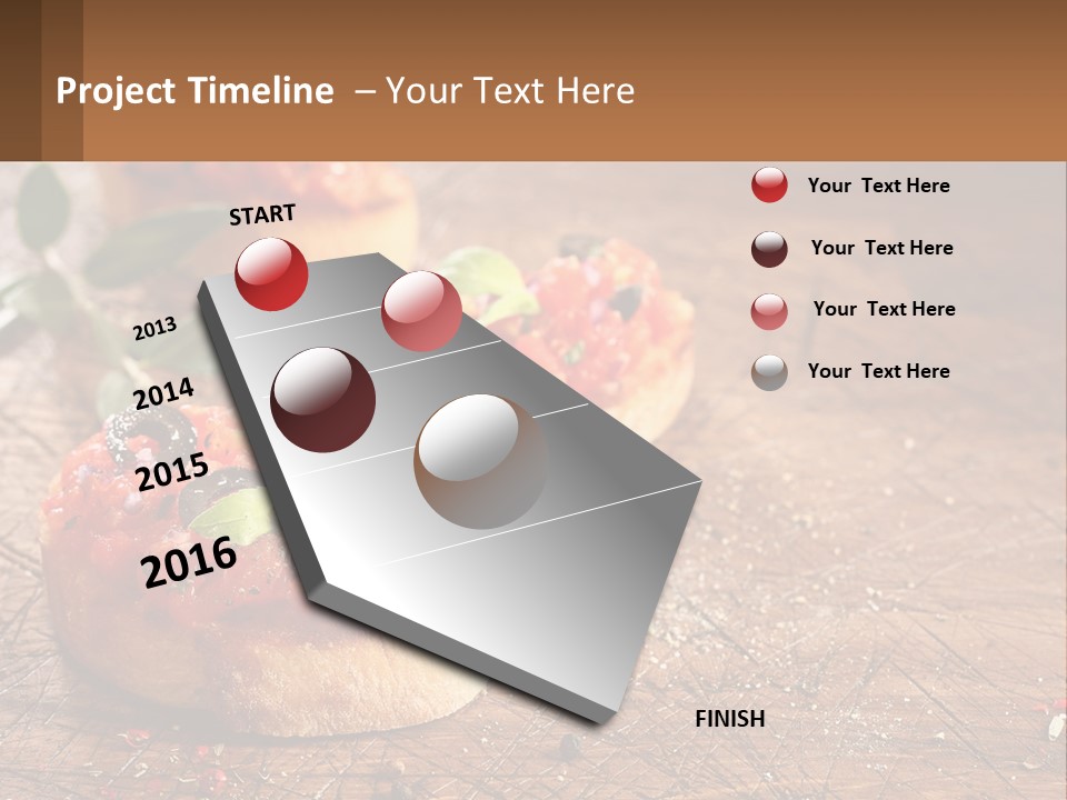 A Wooden Table Topped With Mini Pizzas Covered In Toppings PowerPoint Template