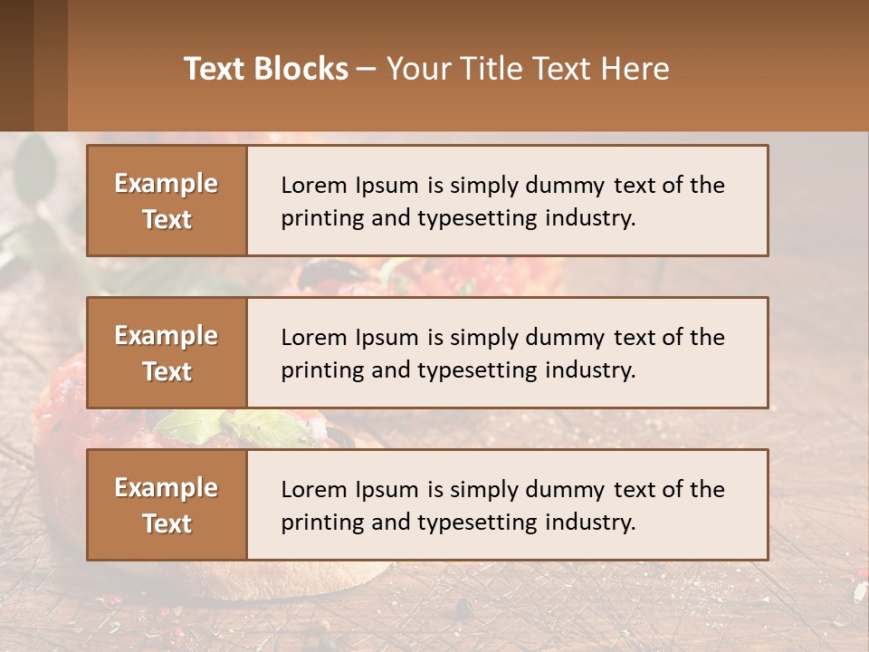 A Wooden Table Topped With Mini Pizzas Covered In Toppings PowerPoint Template