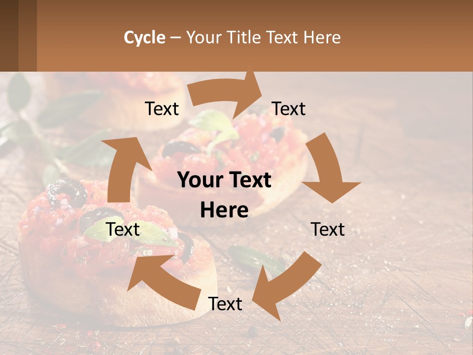 A Wooden Table Topped With Mini Pizzas Covered In Toppings PowerPoint Template