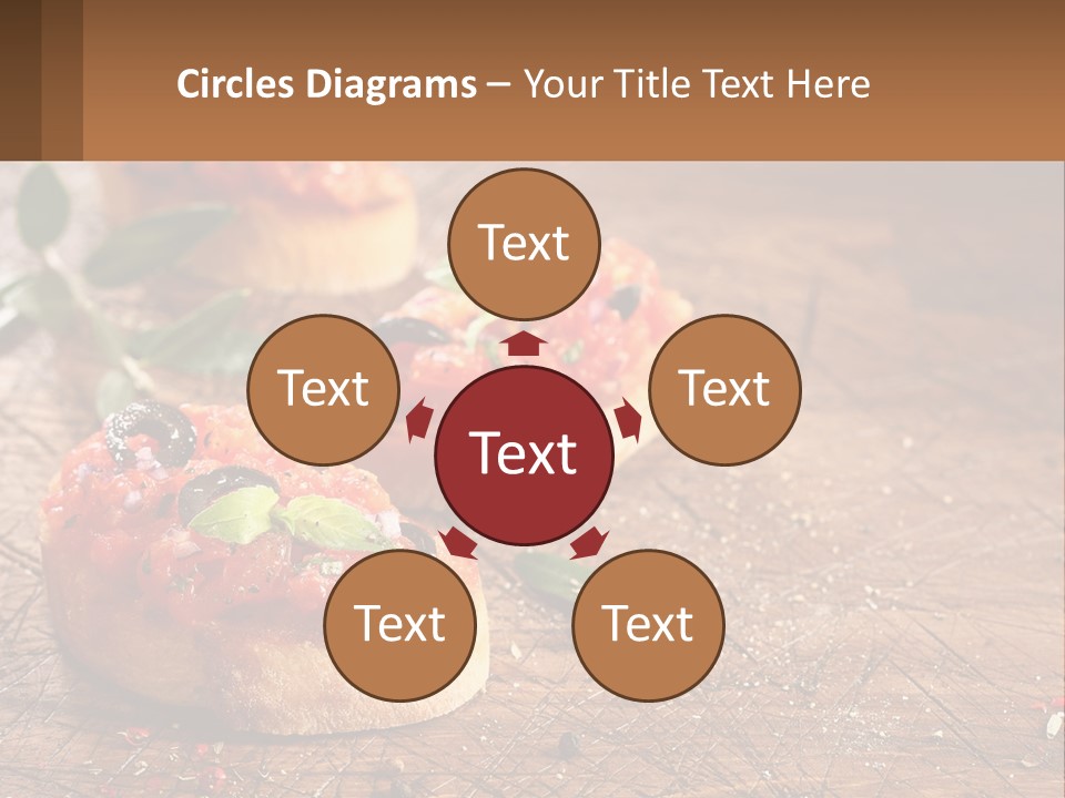 A Wooden Table Topped With Mini Pizzas Covered In Toppings PowerPoint Template
