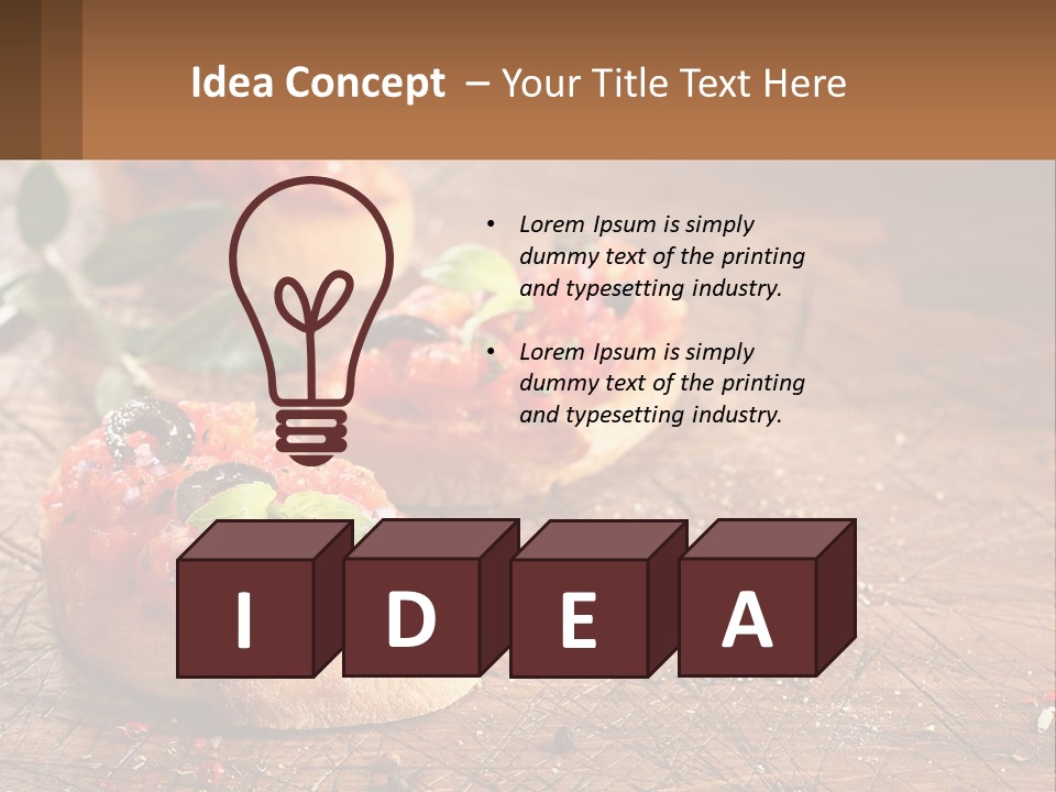 A Wooden Table Topped With Mini Pizzas Covered In Toppings PowerPoint Template