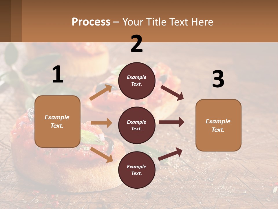A Wooden Table Topped With Mini Pizzas Covered In Toppings PowerPoint Template