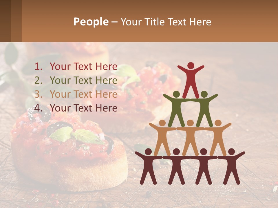 A Wooden Table Topped With Mini Pizzas Covered In Toppings PowerPoint Template