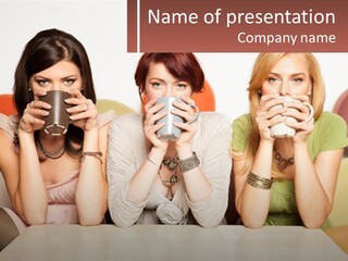 Three Women Sitting On A Couch Drinking Coffee PowerPoint Template