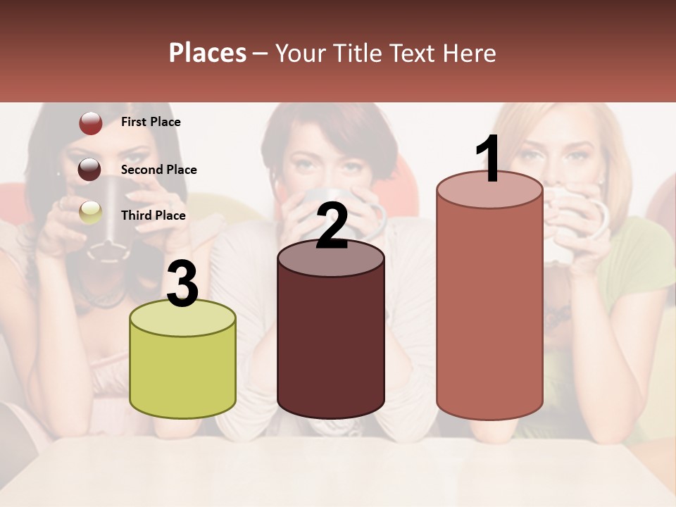 Three Women Sitting On A Couch Drinking Coffee PowerPoint Template