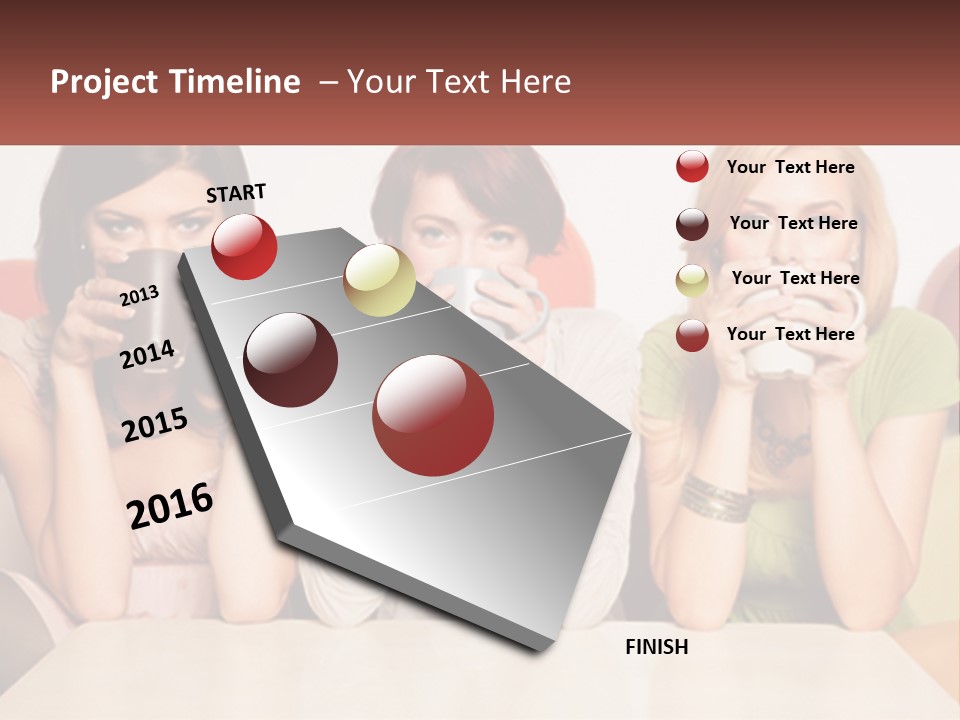 Three Women Sitting On A Couch Drinking Coffee PowerPoint Template