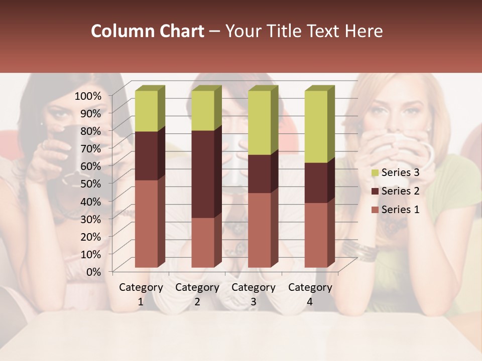 Three Women Sitting On A Couch Drinking Coffee PowerPoint Template