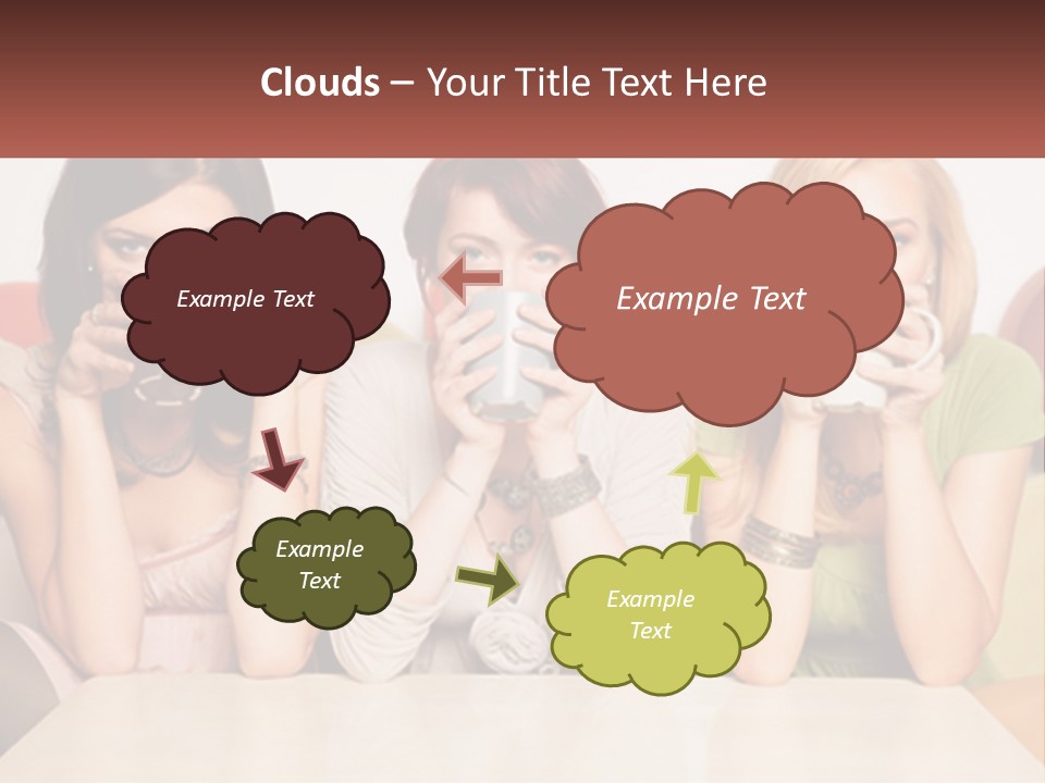 Three Women Sitting On A Couch Drinking Coffee PowerPoint Template