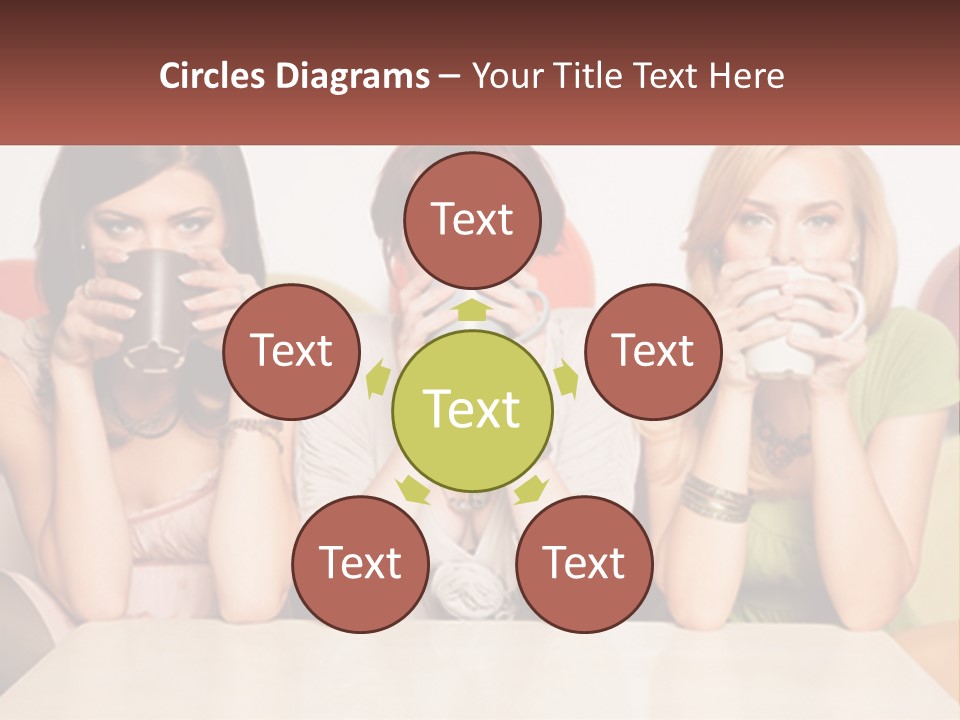 Three Women Sitting On A Couch Drinking Coffee PowerPoint Template