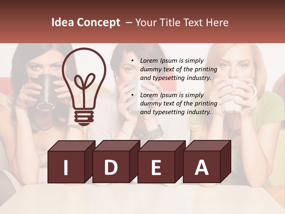 Three Women Sitting On A Couch Drinking Coffee PowerPoint Template