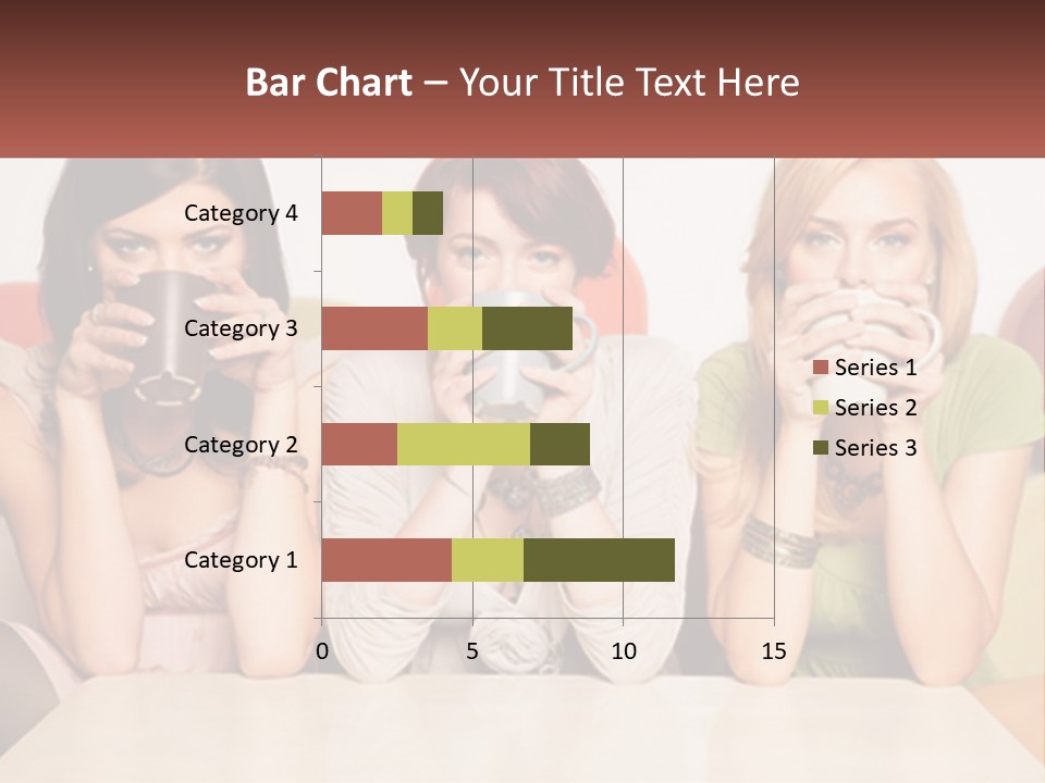 Three Women Sitting On A Couch Drinking Coffee PowerPoint Template
