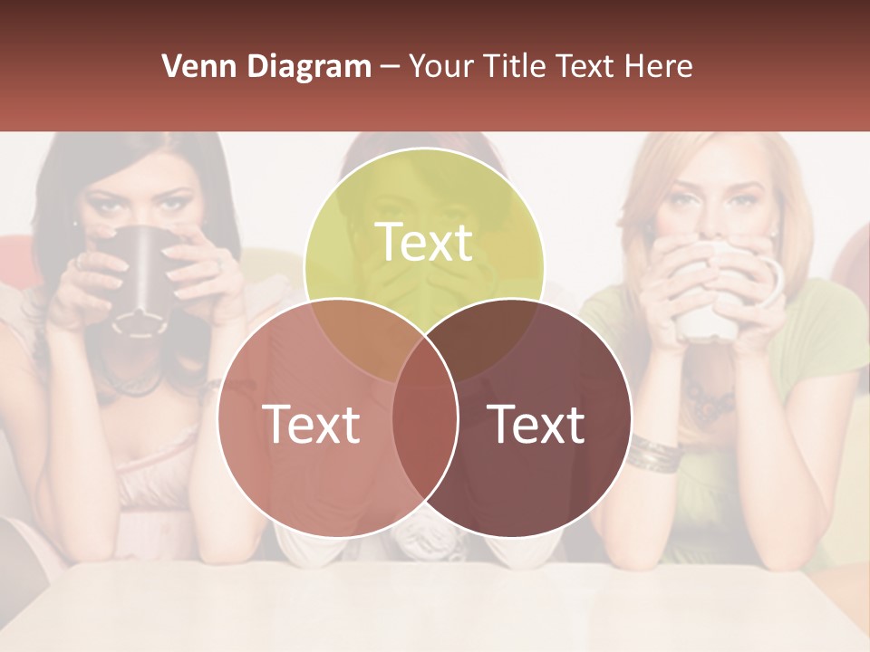 Three Women Sitting On A Couch Drinking Coffee PowerPoint Template