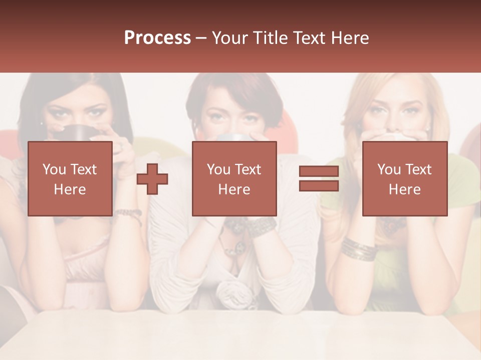 Three Women Sitting On A Couch Drinking Coffee PowerPoint Template