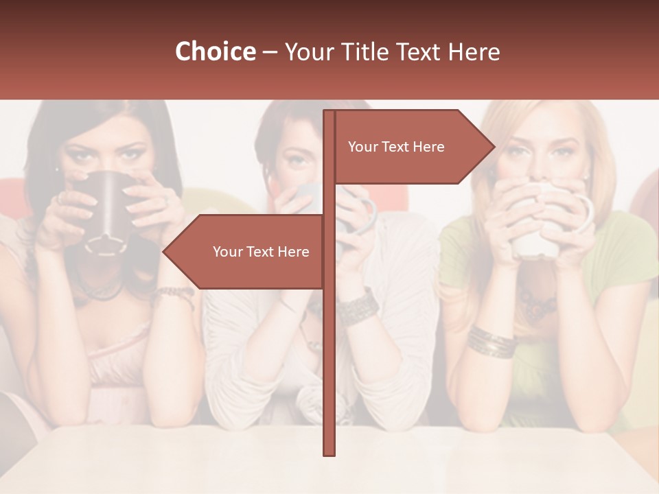 Three Women Sitting On A Couch Drinking Coffee PowerPoint Template