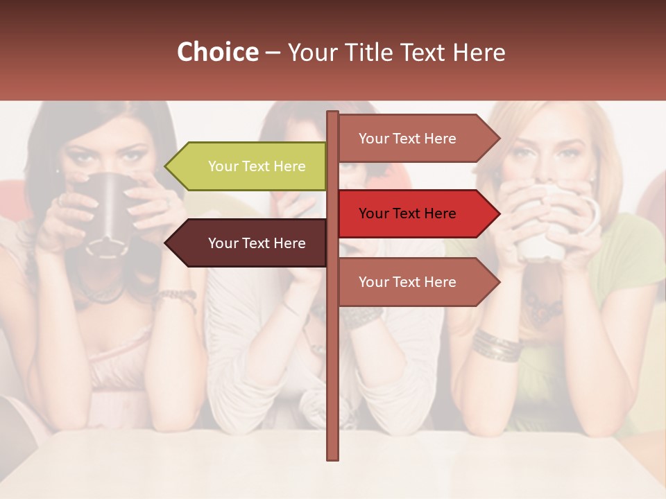 Three Women Sitting On A Couch Drinking Coffee PowerPoint Template
