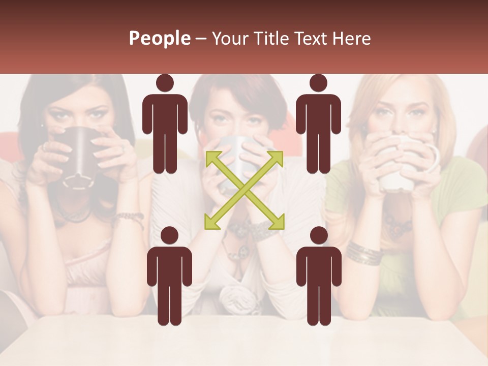 Three Women Sitting On A Couch Drinking Coffee PowerPoint Template