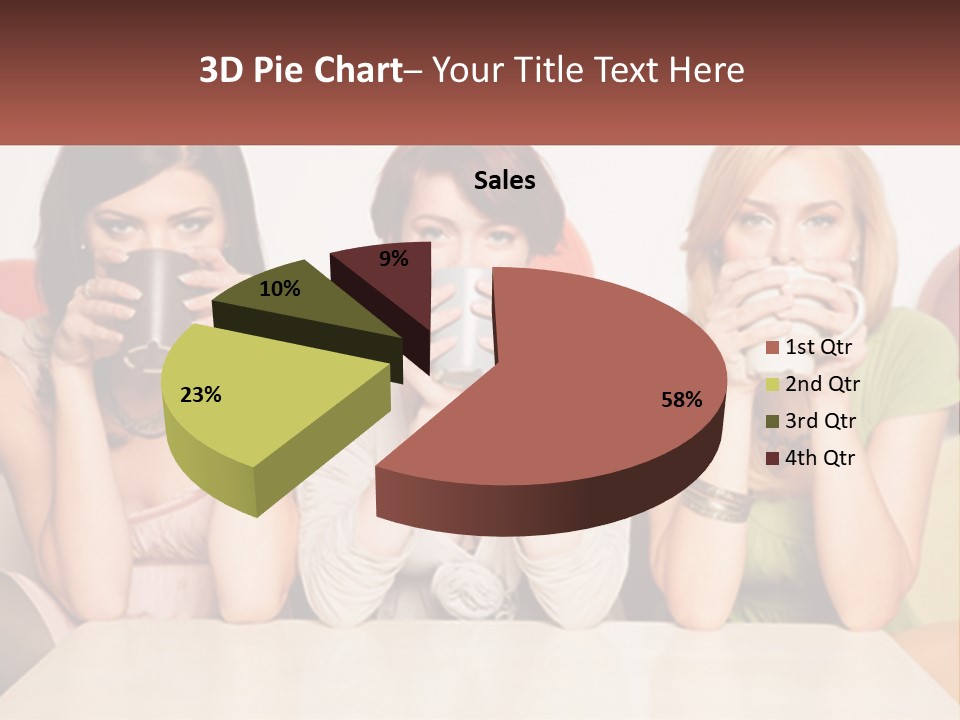 Three Women Sitting On A Couch Drinking Coffee PowerPoint Template