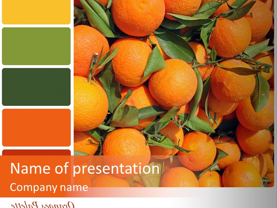 A Bunch Of Oranges With Green Leaves On Them PowerPoint Template