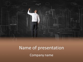 A Man Standing In Front Of A Blackboard With A Drawing On It PowerPoint Template