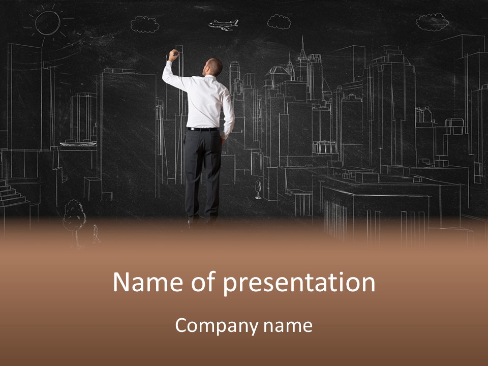 A Man Standing In Front Of A Blackboard With A Drawing On It PowerPoint Template