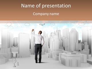 A Man Standing In Front Of A Cityscape PowerPoint Template