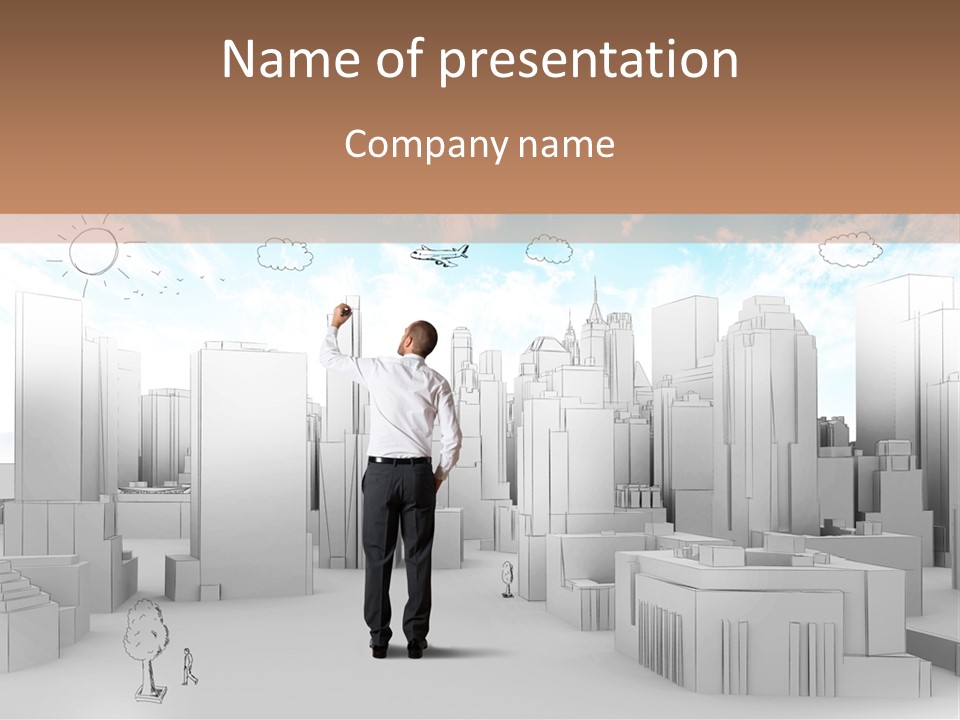 A Man Standing In Front Of A Cityscape PowerPoint Template