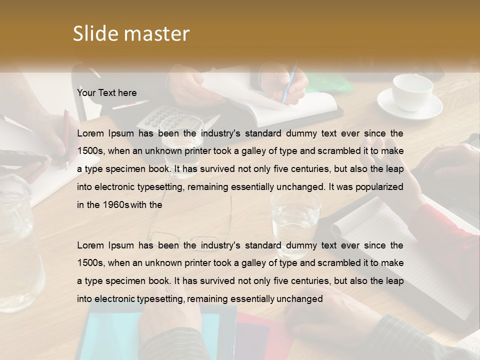 A Group Of People Sitting Around A Wooden Table PowerPoint Template