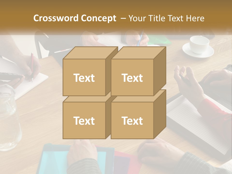 A Group Of People Sitting Around A Wooden Table PowerPoint Template